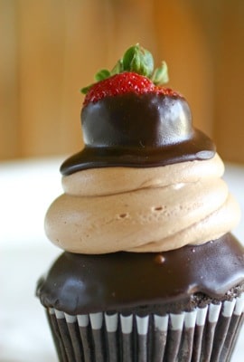 Chocolate Dipped Strawberry Cupcakes (Gluten Free!) on http://www.theculinarylife.com