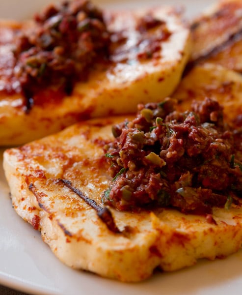 Grilled Haloumi Cheese with Olive Tapenade