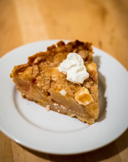 Aprium Pie with Sour Cream Custard, Rum, and Ginger with No-Roll Pie Crust