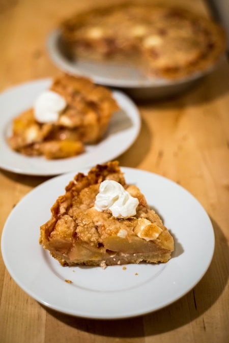 Aprium Pie with Sour Cream Custard, Rum, and Ginger with No-Roll Pie Crust