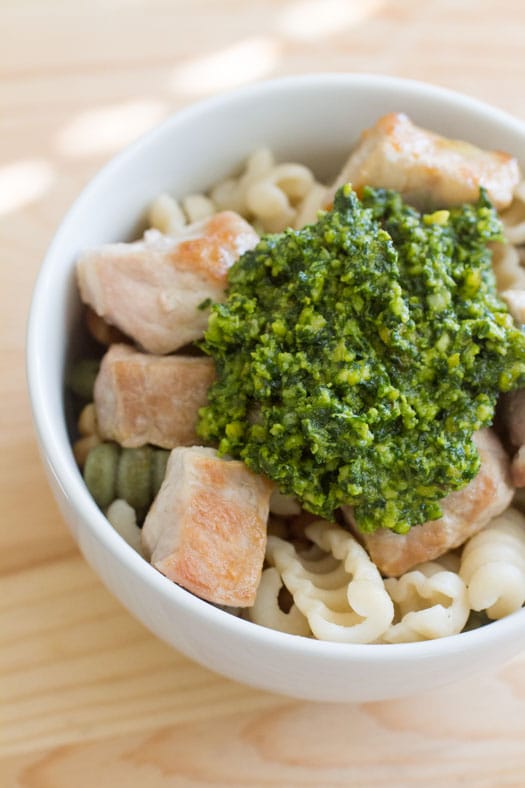 Quick and Easy Spinach Pesto Over Chicken Bread and Pasta on http://www.theculinarylife.com