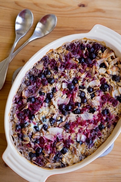 Morning Baked Oatmeal with Berries and Coconut on http://www.theculinarylife.com