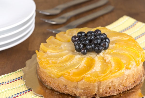 Peach Blueberry Upside Down Cake Recipe on https://www.theculinarylife.com