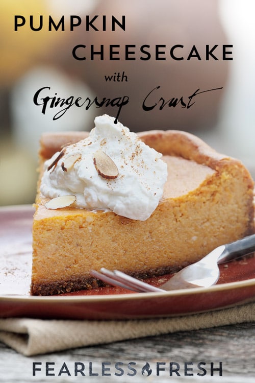 Easy Pumpkin Cheesecake Recipe with Gingersnap Crust on https://www.theculinarylife.com