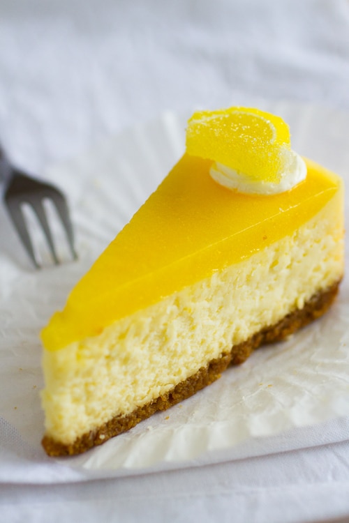 Meyer Lemon Cheesecake Recipe with Mascarpone on https://www.theculinarylife.com